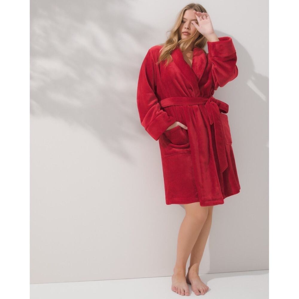 Soma Red Embraceable Plush Short Wrap Robe